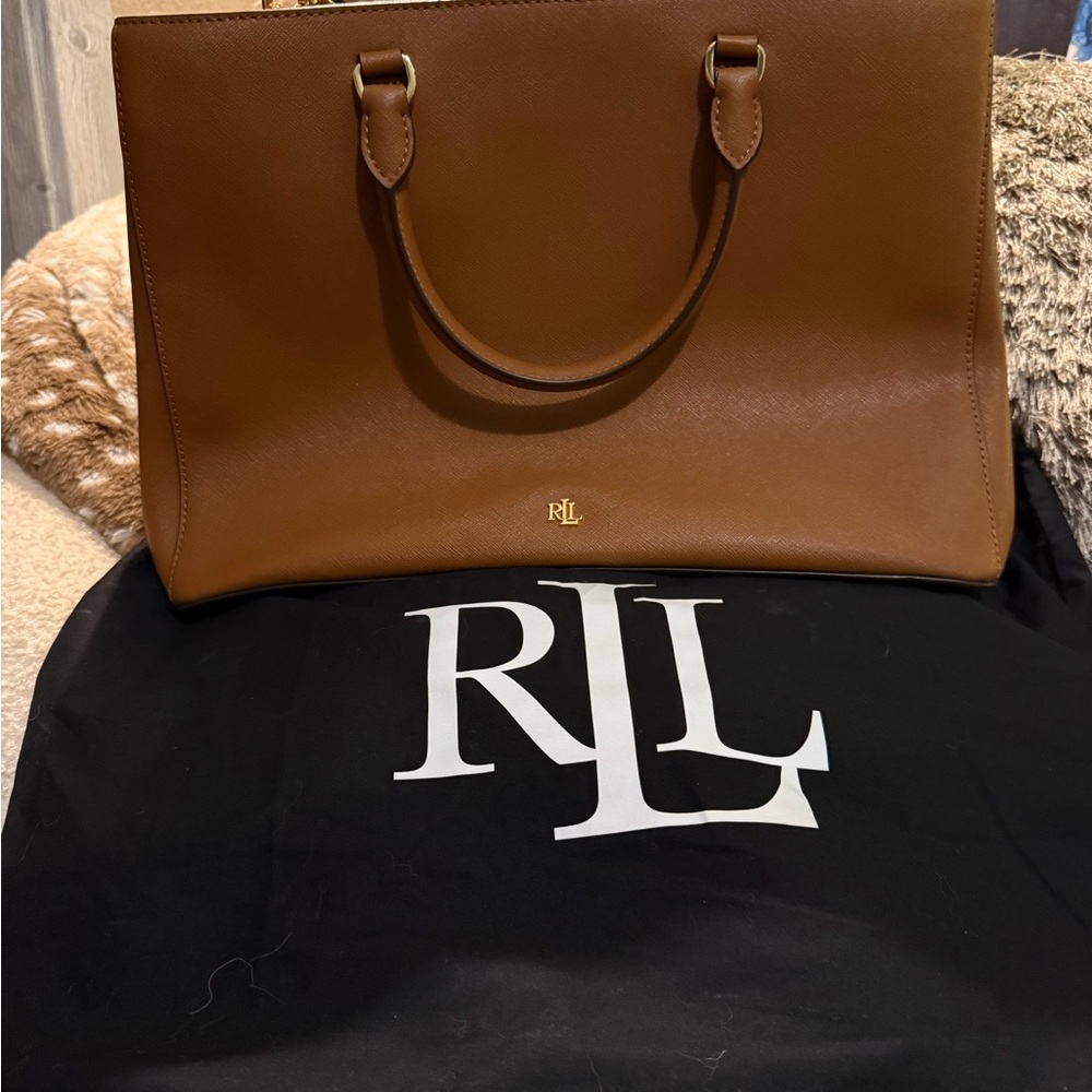 Ralph Lauren Crosshatch Leather Large Hanna Satchel